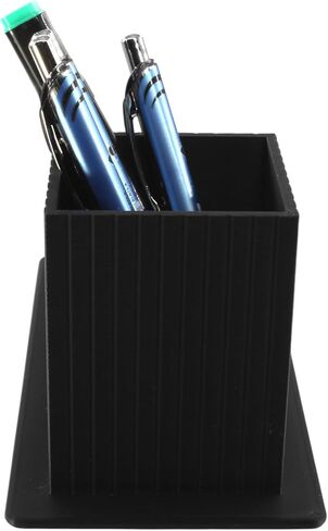 3D Printed Desk Organizer Pencil Holder with Business Card Stand, Black – Pen Cup + Business Card Holder for Office, Home Office, Teacher, Reception – Made in USA in Kuwait