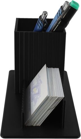 3D Printed Desk Organizer Pencil Holder with Business Card Stand, Black – Pen Cup + Business Card Holder for Office, Home Office, Teacher, Reception – Made in USA in Kuwait