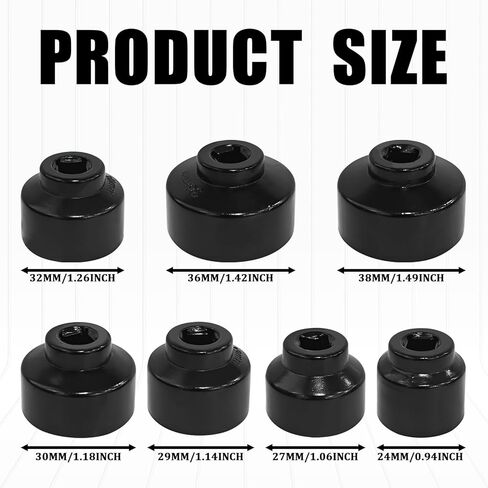 Oil Filter Socket Set Oil Filter Wrench Removal Tool Kit Includes 24mm 27mm 29mm 30mm 32mm 36mm 38mm, Fuel Filters Cap Remover Installer Socket Tool for Car Oils Change Accessories （7PCS） in Saudi Arabia