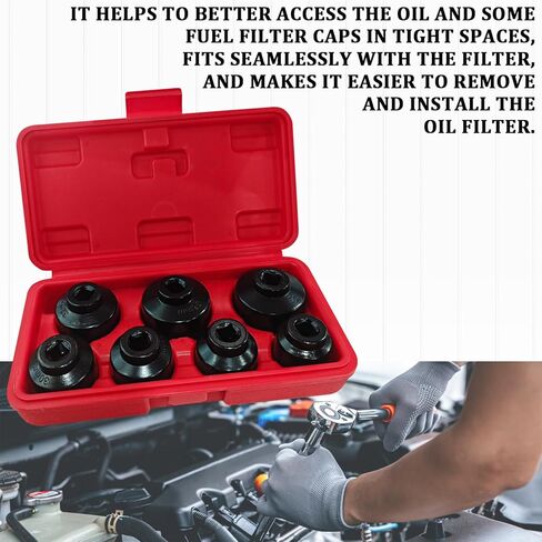 Oil Filter Socket Set Oil Filter Wrench Removal Tool Kit Includes 24mm 27mm 29mm 30mm 32mm 36mm 38mm, Fuel Filters Cap Remover Installer Socket Tool for Car Oils Change Accessories （7PCS） in Saudi Arabia