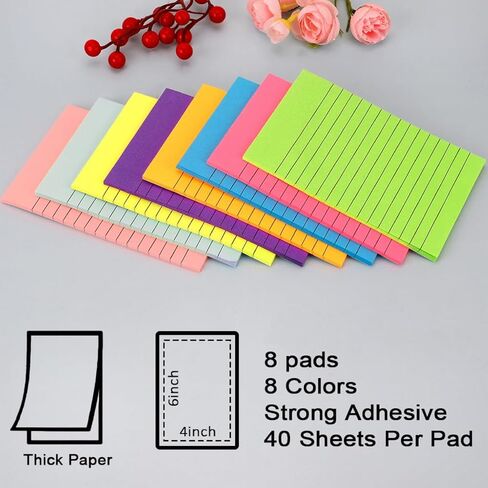 Lined Sticky Notes, Sticky Notes with Lines 8 Pads Large Colors Long Self-Stick Lined Stickies College Ruled Note Pads 4x6 Teacher Back to School Supplies and Oﬃce Products in Saudi Arabia