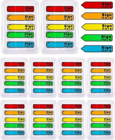 10 Pack 1000 Pcs Sign Here Sticky Tabs, Multicolor Sign & Date Flags, Signature & Initial Here Post It Flags, Removable Page Markers for Notary, Office, Books & Documents in Saudi Arabia