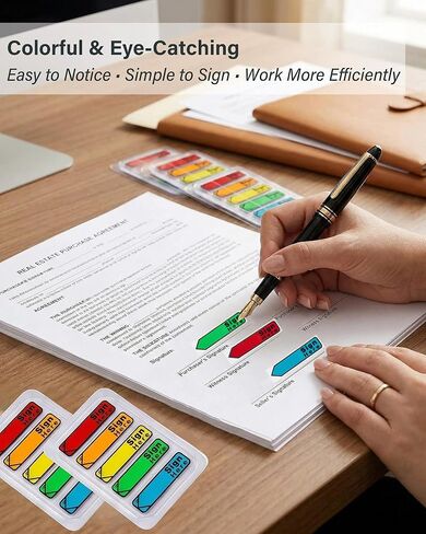 10 Pack 1000 Pcs Sign Here Sticky Tabs, Multicolor Sign & Date Flags, Signature & Initial Here Post It Flags, Removable Page Markers for Notary, Office, Books & Documents in Saudi Arabia