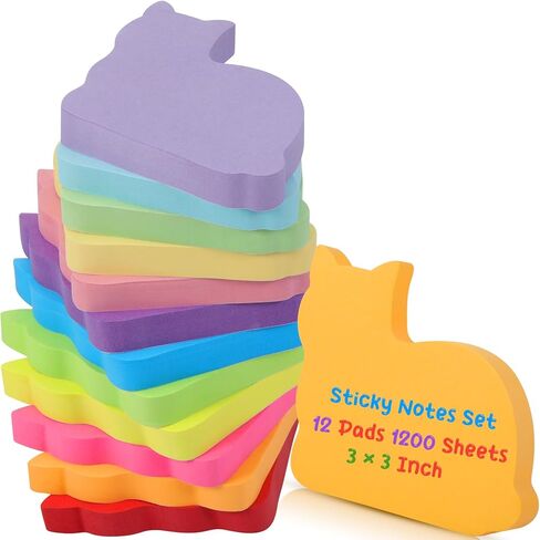 Leinuosen 12 Pack Cute Sticky Notes 3 Inch, 100 Sheets/Pad, Bright Colors Self-Stick Pads Back to School Multiple Colors Sticky Notes Gifts for Office Supply End of Year Gifts (Star) in Kuwait