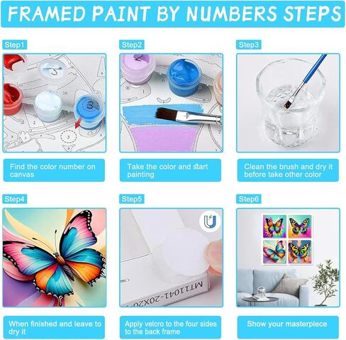 4 Pack Paint by Numbers Kit for Kids, Butterfly Color by Number Painting Kits for Kids Ages 8-12 Butterfly Paint by Numbers with Framed Canvas Children DIY Paints by Number Kits for Beginners 8x8 Inch in Saudi Arabia