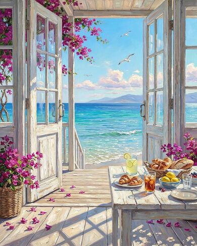 TOCOHANALOGY Paint by Numbers Kit for Adults, Beach Landscape DIY Number Painting for Adults Beginner, Flower Adult Paint by Number Kits on Canvas for Home Wall Decor 16x20in in Saudi Arabia