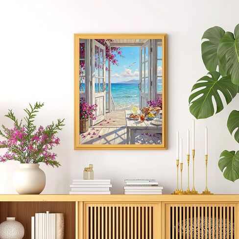 TOCOHANALOGY Paint by Numbers Kit for Adults, Beach Landscape DIY Number Painting for Adults Beginner, Flower Adult Paint by Number Kits on Canvas for Home Wall Decor 16x20in in Saudi Arabia
