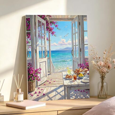 TOCOHANALOGY Paint by Numbers Kit for Adults, Beach Landscape DIY Number Painting for Adults Beginner, Flower Adult Paint by Number Kits on Canvas for Home Wall Decor 16x20in in Saudi Arabia