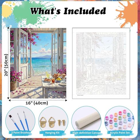 TOCOHANALOGY Paint by Numbers Kit for Adults, Beach Landscape DIY Number Painting for Adults Beginner, Flower Adult Paint by Number Kits on Canvas for Home Wall Decor 16x20in in Saudi Arabia