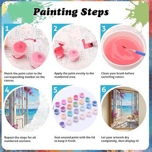 TOCOHANALOGY Paint by Numbers Kit for Adults, Beach Landscape DIY Number Painting for Adults Beginner, Flower Adult Paint by Number Kits on Canvas for Home Wall Decor 16x20in in Saudi Arabia