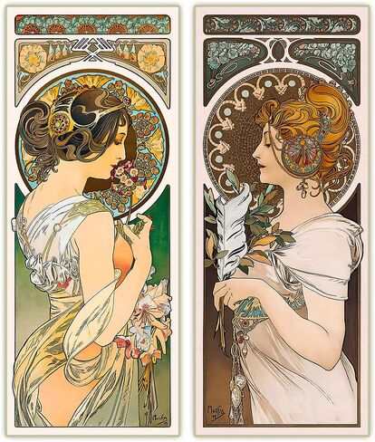 Paint by Numbers for Adults Alphonse Mucha《Feather & Primrose, 1899》 Digital Oil Canvas Painting Kits for Kids Birthday Wedding Decorations Gifts in Saudi Arabia
