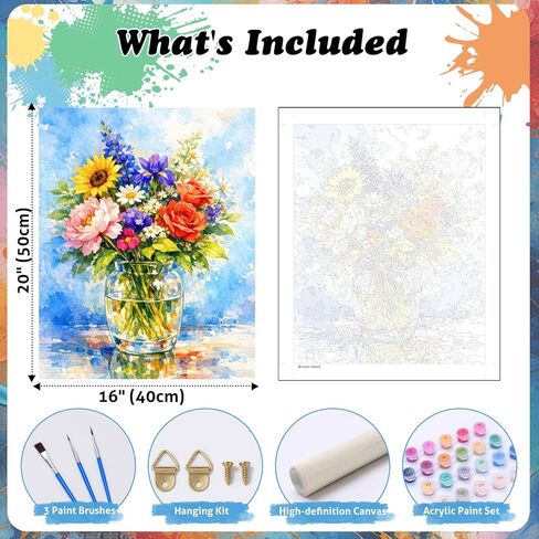 TOCOHANALOGY Paint by Numbers Kit for Adults, Colorful Flowers Adult Paint by Number Kits on Canvas, DIY Acrylic Oil Painting by Numbers Adults Beginner for Home Wall Decor (16x20inch) in Saudi Arabia