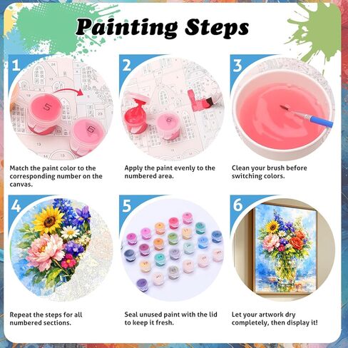 TOCOHANALOGY Paint by Numbers Kit for Adults, Colorful Flowers Adult Paint by Number Kits on Canvas, DIY Acrylic Oil Painting by Numbers Adults Beginner for Home Wall Decor (16x20inch) in Saudi Arabia