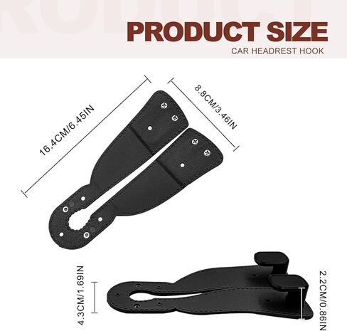 Car Seat Headrest Hooks - 2 Pack Premium Stitched Leather Car Headrest Hooks - Strong Double Hooks for Purses, Handbags, Grocery Bags & Accessories, Black in Saudi Arabia