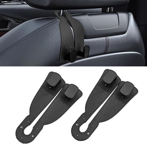 Car Seat Headrest Hooks - 2 Pack Premium Stitched Leather Car Headrest Hooks - Strong Double Hooks for Purses, Handbags, Grocery Bags & Accessories, Black in Saudi Arabia