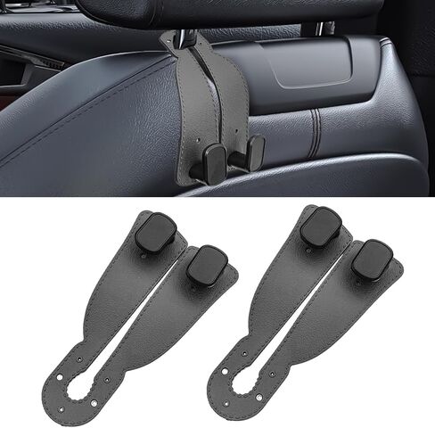 Car Seat Headrest Hooks - 2 Pack Premium Stitched Leather Car Headrest Hooks - Strong Double Hooks for Purses, Handbags, Grocery Bags & Accessories, Black in Saudi Arabia