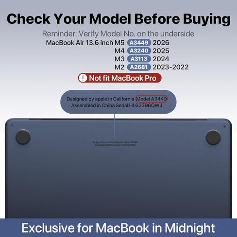 Macaset for MacBook Air 13 inch Case (M5/M4/M3/M2, 2026–2022 A3449 A3240 A3113 A2681), True to Original Color Lightweight, Scratch & Fingerprint Resistant Hard Shell– Midnight Clear in Saudi Arabia