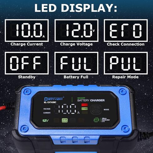 Mighty Max Battery 12V 7A Smart Battery Charger and Maintainer with Repair Mode Compatible with LiFePO4, SLA, Gel, AGM and Wet Cell Batteries in Kuwait