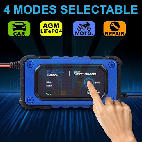 Mighty Max Battery 12V 7A Smart Battery Charger and Maintainer with Repair Mode Compatible with LiFePO4, SLA, Gel, AGM and Wet Cell Batteries in Kuwait