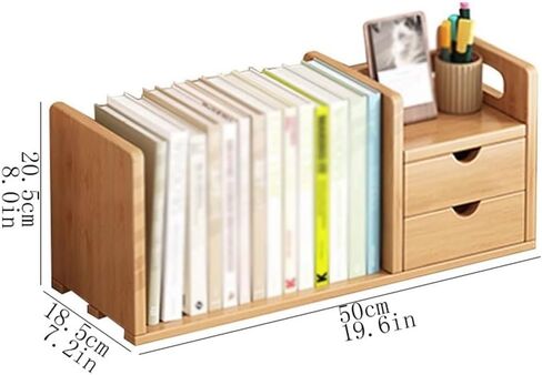 Bookshelf Small Desktop Bookshelf with Double Drawers, Bamboo Desk Display Stand, for Home and Office Supplies Storage Organizer for Living Room Home Office in Saudi Arabia