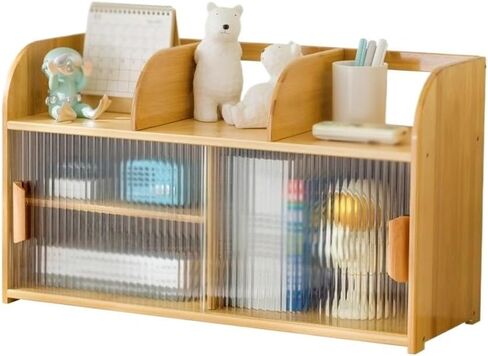 Bookshelf Desktop Bookshelf Bamboo, with Glass Sliding Cabinet Doors Organizer Rack, for Home Office Study Storage Shelf for Living Room Home Office in Kuwait