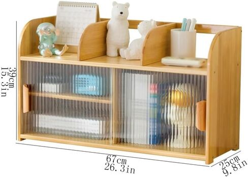 Bookshelf Desktop Bookshelf Bamboo, with Glass Sliding Cabinet Doors Organizer Rack, for Home Office Study Storage Shelf for Living Room Home Office in Kuwait