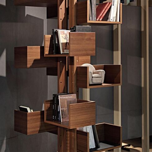 Bookshelf Walnut Bookshelf, Swivel Adjustable Shelving, Showroom Model Room Designer Corner for Living Room Home Office in Saudi Arabia