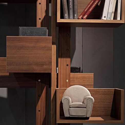 Bookshelf Walnut Bookshelf, Swivel Adjustable Shelving, Showroom Model Room Designer Corner for Living Room Home Office in Saudi Arabia