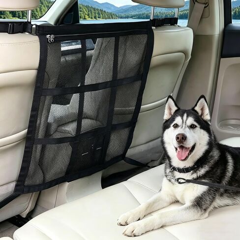 Dog Car Barrier,Dog Car Net Barrier with Mesh Organizer,Universal Pet Barrier for Sedan,SUV,Truck with A Pet Tie Out Cable in Saudi Arabia