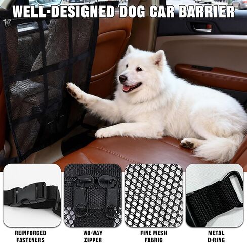 Dog Car Barrier,Dog Car Net Barrier with Mesh Organizer,Universal Pet Barrier for Sedan,SUV,Truck with A Pet Tie Out Cable in Saudi Arabia