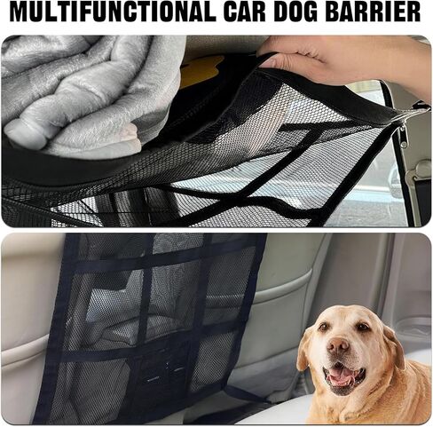 Dog Car Barrier,Dog Car Net Barrier with Mesh Organizer,Universal Pet Barrier for Sedan,SUV,Truck with A Pet Tie Out Cable in Saudi Arabia