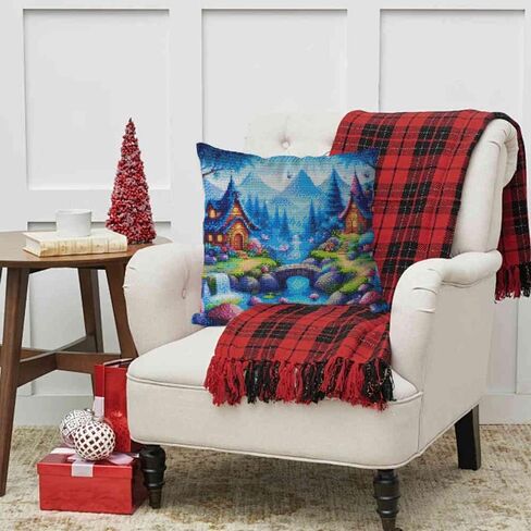 Huacan Cross-Stitch Pillow Kit Stamped Landscape Pattern Without Pillow Core for Adults Beginners 17.7 x 17.7 in in Saudi Arabia