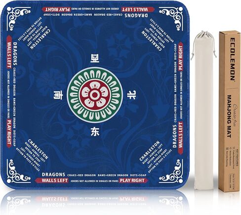 Crease-Free Mahjong Mat for Table, American Mahjong Mat with Charleston Rules, 31.5 x 31.5 inch Non-Slip Rubber Backing Noise-Reducing Mah Jongg Learning Mat with Carrying Bag (Blue) in Saudi Arabia