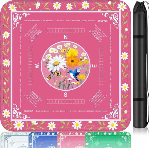 Large Mahjong Mat 33.1"×33.1", American Mah Jongg Mat with Rules, Quiet Non-Slip No-Crease Mahjong Table Cover, Floral Gaming Mat for Mahjong, Poker, Dominoes & Board Games (Classic Blue) in Saudi Arabia