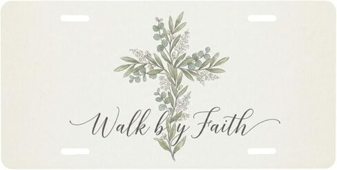 لوحة ترخيص Walk by Faith، زهور مسيحية متقاطعة، ديكور ديني ملهم من الألومنيوم مقاس 6 × 12 in Kuwait
