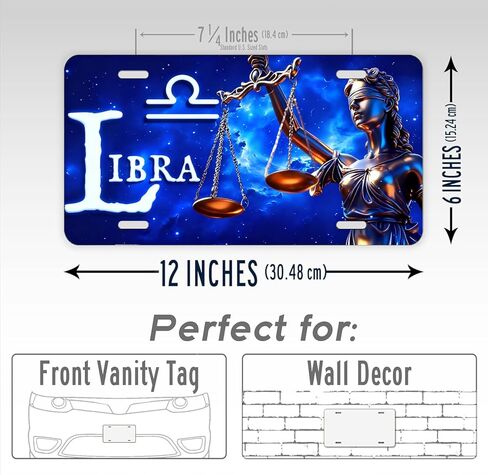 Libra.Ladies'.Decorative Front License Plate Cover.Wall Decoration.Vehicle Decoration.Female License plate6x12inch 4(Holes) in Saudi Arabia