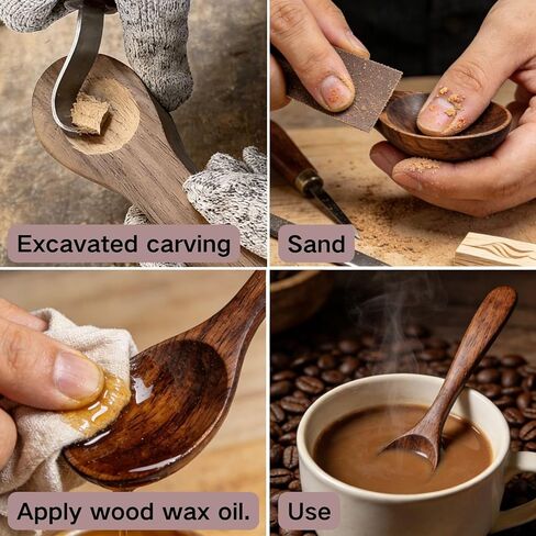 5 Pcs Wood Carving Spoon Blank Set – Unfinished Black Walnut, Maple, Cherry, Beech & Pine Wood for Whittling, Spoon Carving Kit with Anti-Cut Gloves for Beginners, Wooden Blanks for Carving in Saudi Arabia