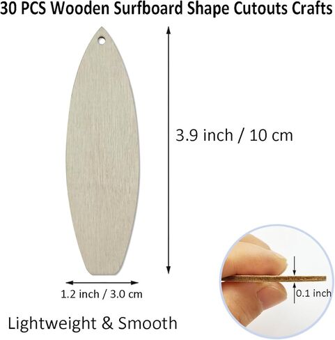 30 Pcs 4 Inch Unfinished Wood Surfboard Cutouts DIY Crafts Wooden Surfboard Shaped Hanging Ornaments with Hole Hemp Ropes for Summer Beach Hawaii Luau Party Decoration in Kuwait