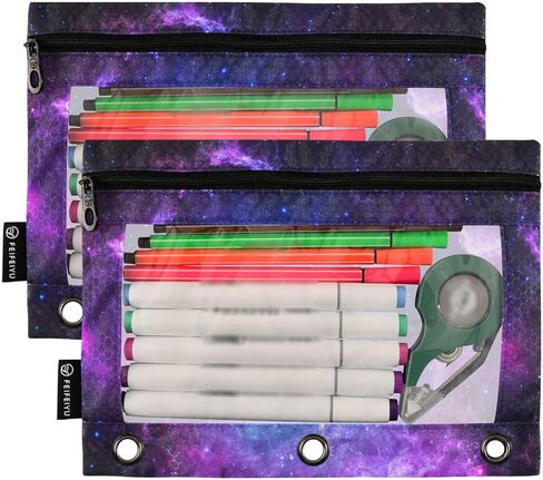 Starry Galaxy Pencil Pouch for 3 Ring Binder，Zippered Pencil Case with Clear Window Organizers Bag 2 Packs in Saudi Arabia