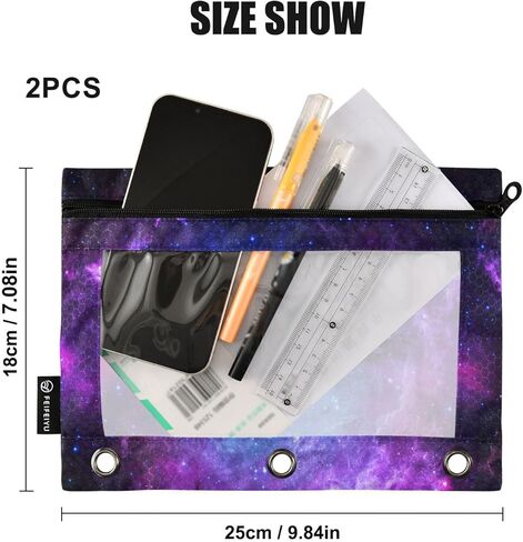 Starry Galaxy Pencil Pouch for 3 Ring Binder，Zippered Pencil Case with Clear Window Organizers Bag 2 Packs in Saudi Arabia