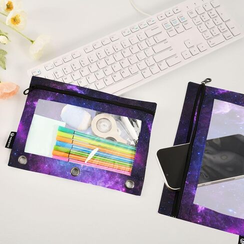 Starry Galaxy Pencil Pouch for 3 Ring Binder，Zippered Pencil Case with Clear Window Organizers Bag 2 Packs in Saudi Arabia