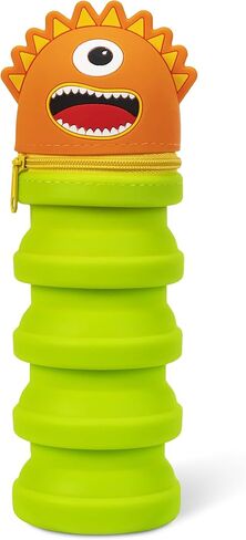 Retractable Pencil Case - Orange Monster - Playful Character, Zipper Carry Pouch, Silicone, School Supplies & Utensil Storage in Saudi Arabia