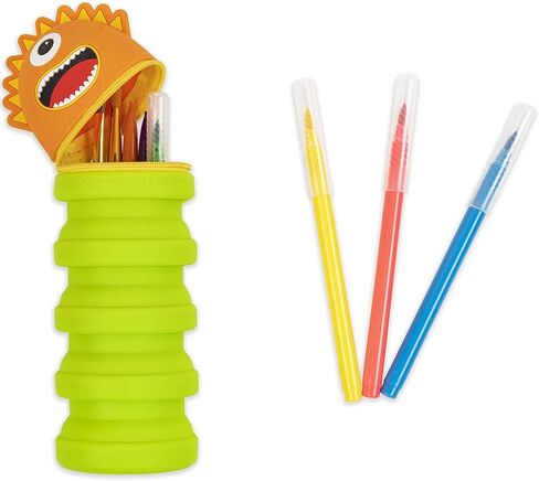 Retractable Pencil Case - Orange Monster - Playful Character, Zipper Carry Pouch, Silicone, School Supplies & Utensil Storage in Saudi Arabia