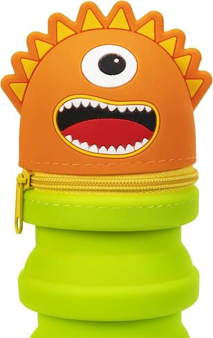 Retractable Pencil Case - Orange Monster - Playful Character, Zipper Carry Pouch, Silicone, School Supplies & Utensil Storage in Saudi Arabia