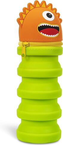 Retractable Pencil Case - Orange Monster - Playful Character, Zipper Carry Pouch, Silicone, School Supplies & Utensil Storage in Saudi Arabia