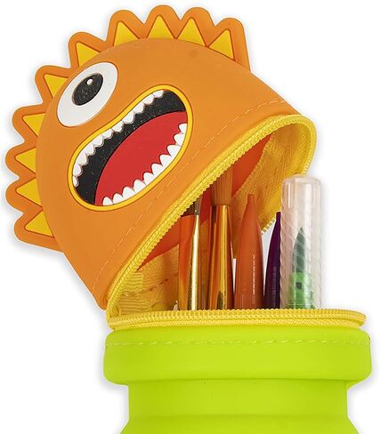 Retractable Pencil Case - Orange Monster - Playful Character, Zipper Carry Pouch, Silicone, School Supplies & Utensil Storage in Saudi Arabia