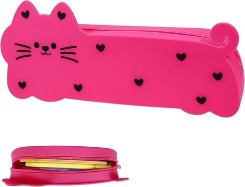 Cat Shaped Silicone Pencil Case - Aesthetic Purple Pen Holder for Artists & Office, Resilient Water-Repellent Travel Organizer, Cute Soft Pouch with Cleaning Cloth in Saudi Arabia