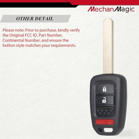 MechanMagic Key Fob Replacement Compatible with Honda CRV 2014-2016 / Crosstour 2013-2015 / Honda Fit 2015-2020 Keyless Entry Remote Control Uncut Key MLBHLIK6-1T 35118-TY4-A00 (Set of 2) in Kuwait