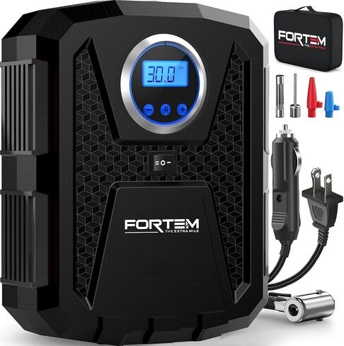 FORTEM Tire Inflator Portable Air Compressor, Air Pump for Car Tires and Bikes, Car Tire Pump w/Auto Shut Off, 150 PSI, 110V AC 12V DC, LED Light, Carrying Case, Perfect for Men, Women in Saudi Arabia