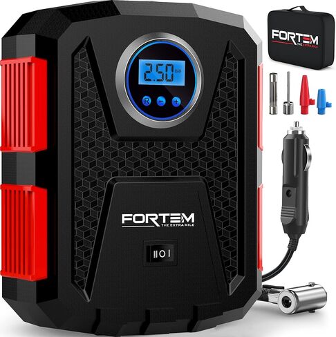 FORTEM Tire Inflator Portable Air Compressor, Air Pump for Car Tires and Bikes, Car Tire Pump w/Auto Shut Off, 150 PSI, 110V AC 12V DC, LED Light, Carrying Case, Perfect for Men, Women in Kuwait